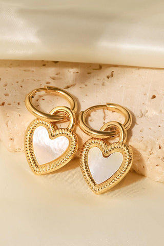 Inlaid Shell Heart Drop Earrings - Closet of Ren