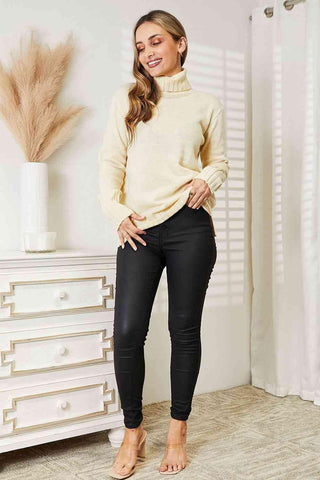 Heimish Full Size Long Sleeve Turtleneck Sweater with Side Slit - Closet of Ren