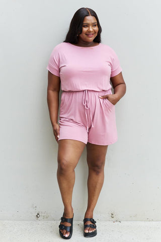 Zenana Chilled Out Full Size Short Sleeve Romper in Light Carnation Pink - Closet of Ren