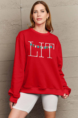 LIT Full Size Long Sleeve Christmas Sweatshirt by Simply Love