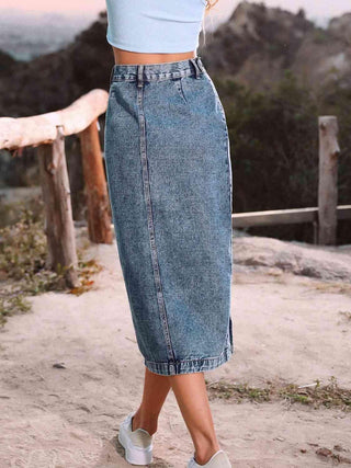 Button Down Denim Skirt | Multiple Color Choices - Closet of Ren