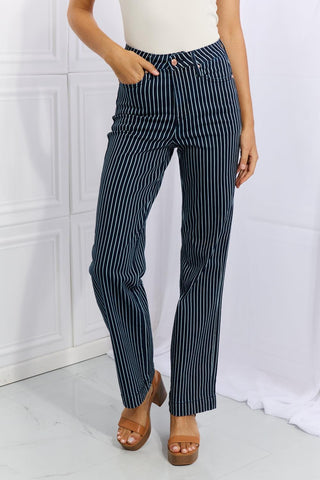 Judy Blue Cassidy Full Size High Waisted Tummy Control Striped Straight Jeans - Closet of Ren