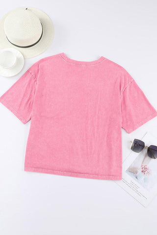 Round Neck Dropped Shoulder Top with Pocket - Closet of Ren