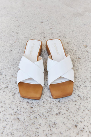 Weeboo Step Into Summer Criss Cross Wooden Clog Mule in White - Closet of Ren