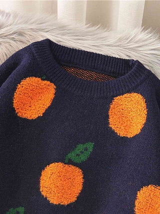 Fruit Printed Round Neck Drop Shoulder Sweater