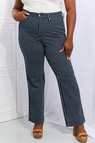 Judy Blue Cassidy Full Size High Waisted Tummy Control Striped Straight Jeans - Closet of Ren