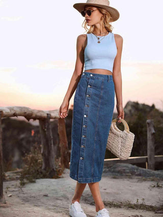 Button Down Denim Skirt | Multiple Color Choices - Closet of Ren