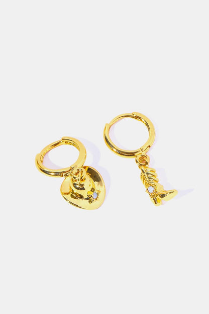 Hat & Boot Shape Asymmetrical Copper 14K Gold Plated Earrings - Closet of Ren