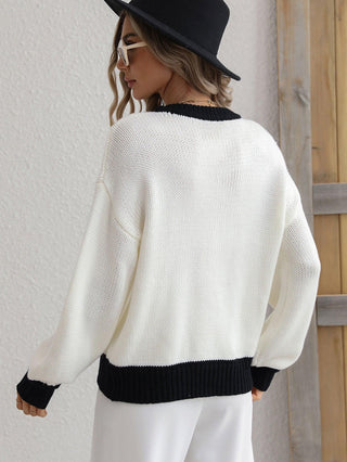 Contrast Trim Drop Shoulder Pullover Sweater - Closet of Ren