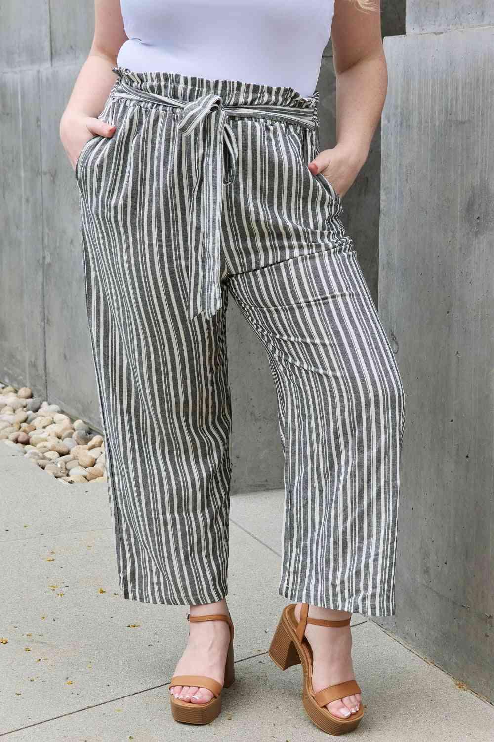 Heimish Find Your Path Full Size Paperbag Waist Striped Culotte Pants - Closet of Ren