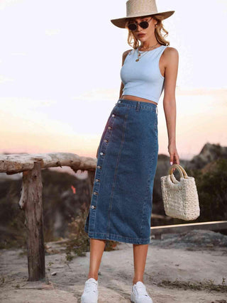 Button Down Denim Skirt | Multiple Color Choices - Closet of Ren