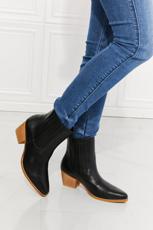 MMShoes Love the Journey Stacked Heel Chelsea Boot in Black - Closet of Ren