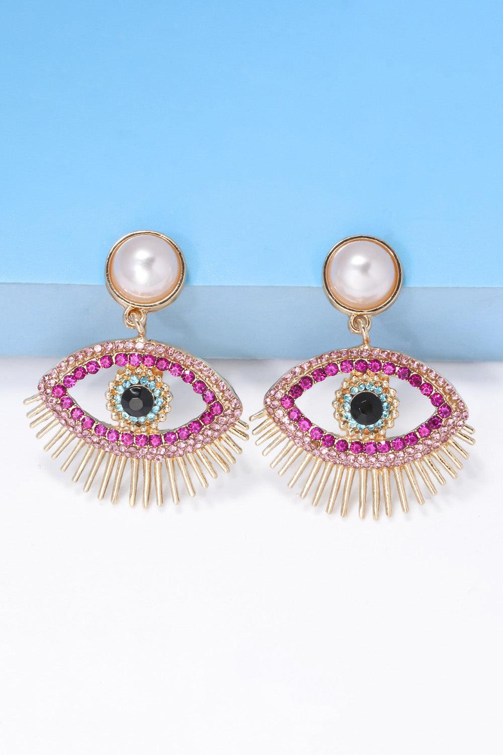 Evil Eye Rhinestone Dangle Pearl Earrings - Closet of Ren