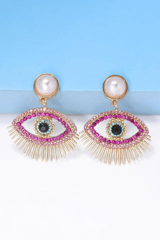 Evil Eye Rhinestone Dangle Pearl Earrings - Closet of Ren