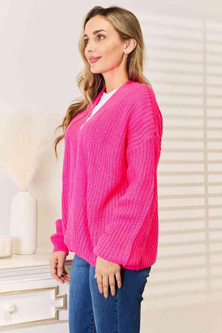 Woven Right Rib-Knit Open Front Drop Shoulder Cardigan - Closet of Ren