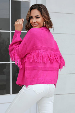 Double Take Fringe Trim Open Front Cardigan - Closet of Ren