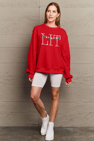 LIT Full Size Long Sleeve Christmas Sweatshirt by Simply Love