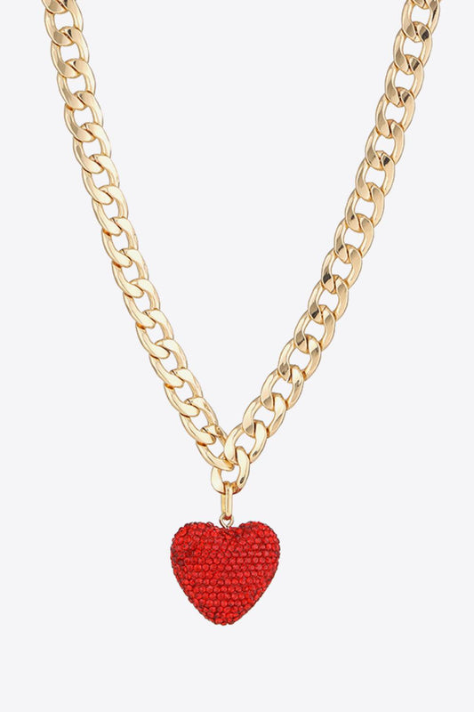 Rhinestone Heart Pendant Curb Chain Necklace - Closet of Ren