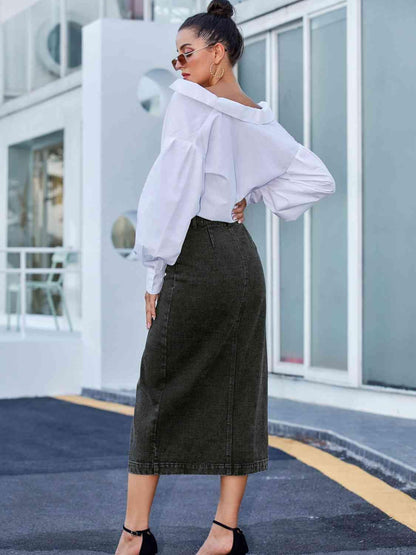 Button Down Denim Skirt | Multiple Color Choices - Closet of Ren