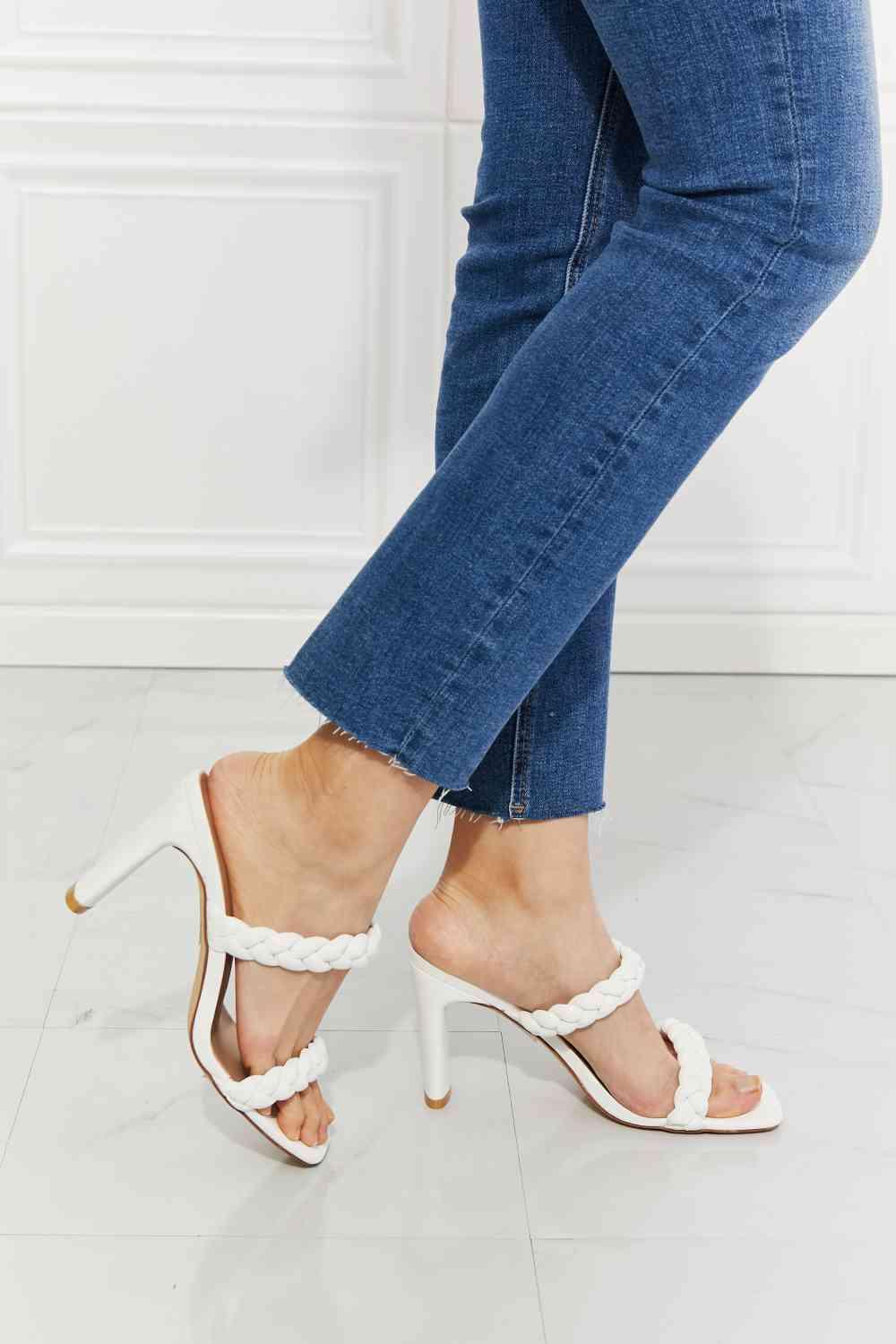 MMShoes In Love Double Braided Block Heel Sandal in White - Closet of Ren
