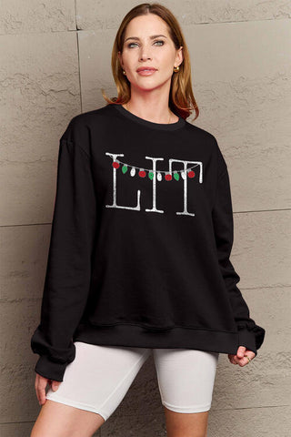 LIT Full Size Long Sleeve Christmas Sweatshirt by Simply Love