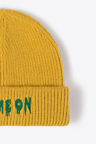 COME ON Embroidered Cuff Knit Beanie - Closet of Ren