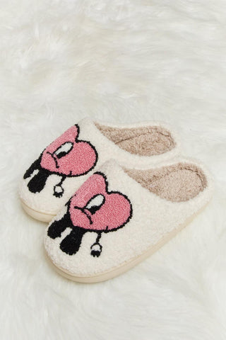 Melody Love Heart Print Plush Slippers - Closet of Ren