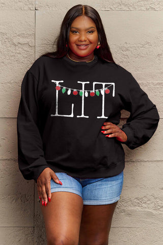 LIT Full Size Long Sleeve Christmas Sweatshirt by Simply Love