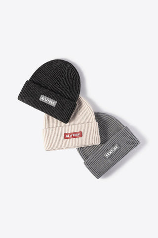 NEWYORK Patch Rib-Knit Cuffed Beanie - Closet of Ren