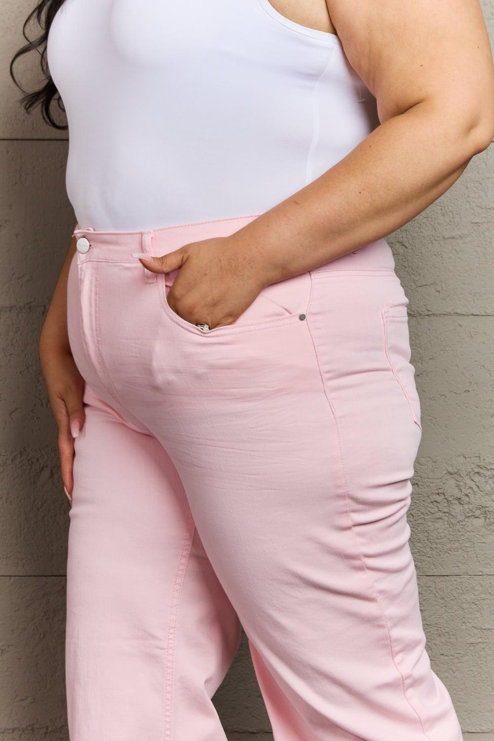 RISEN Raelene Full Size High Waist Wide Leg Jeans in Light Pink - Closet of Ren