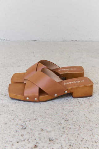 Weeboo Step Into Summer Criss Cross Wooden Clog Mule in Brown - Closet of Ren