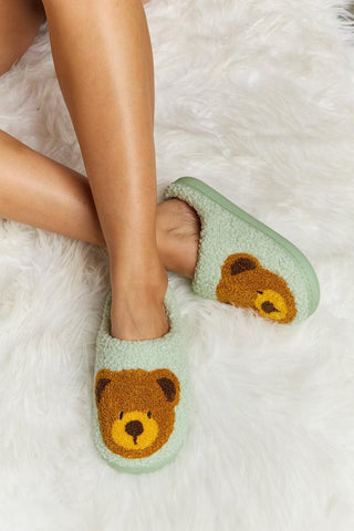 Melody Teddy Bear Print Plush Slide Slippers - Closet of Ren