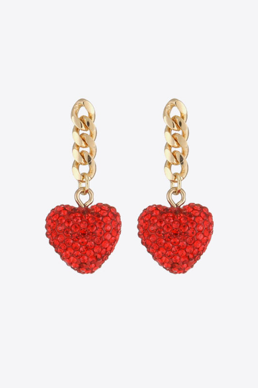 Rhinestone Heart Chain Drop Earrings - Closet of Ren