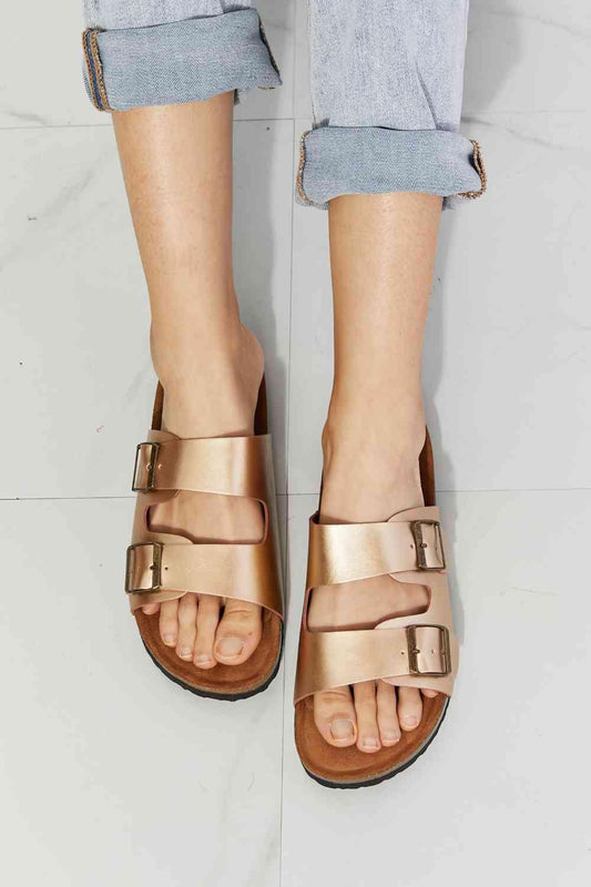 MMShoes Best Life Double-Banded Slide Sandal in Gold - Closet of Ren