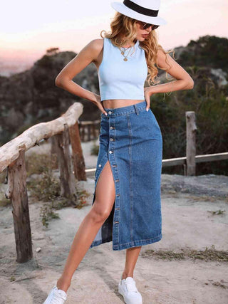 Button Down Denim Skirt | Multiple Color Choices - Closet of Ren