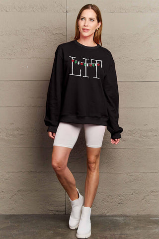 LIT Full Size Long Sleeve Christmas Sweatshirt by Simply Love