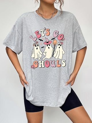 Round Neck Short Sleeve LET'S GO GHOULS Graphic T-Shirt - Closet of Ren