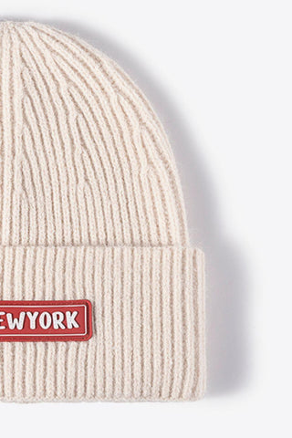 NEWYORK Patch Rib-Knit Cuffed Beanie - Closet of Ren