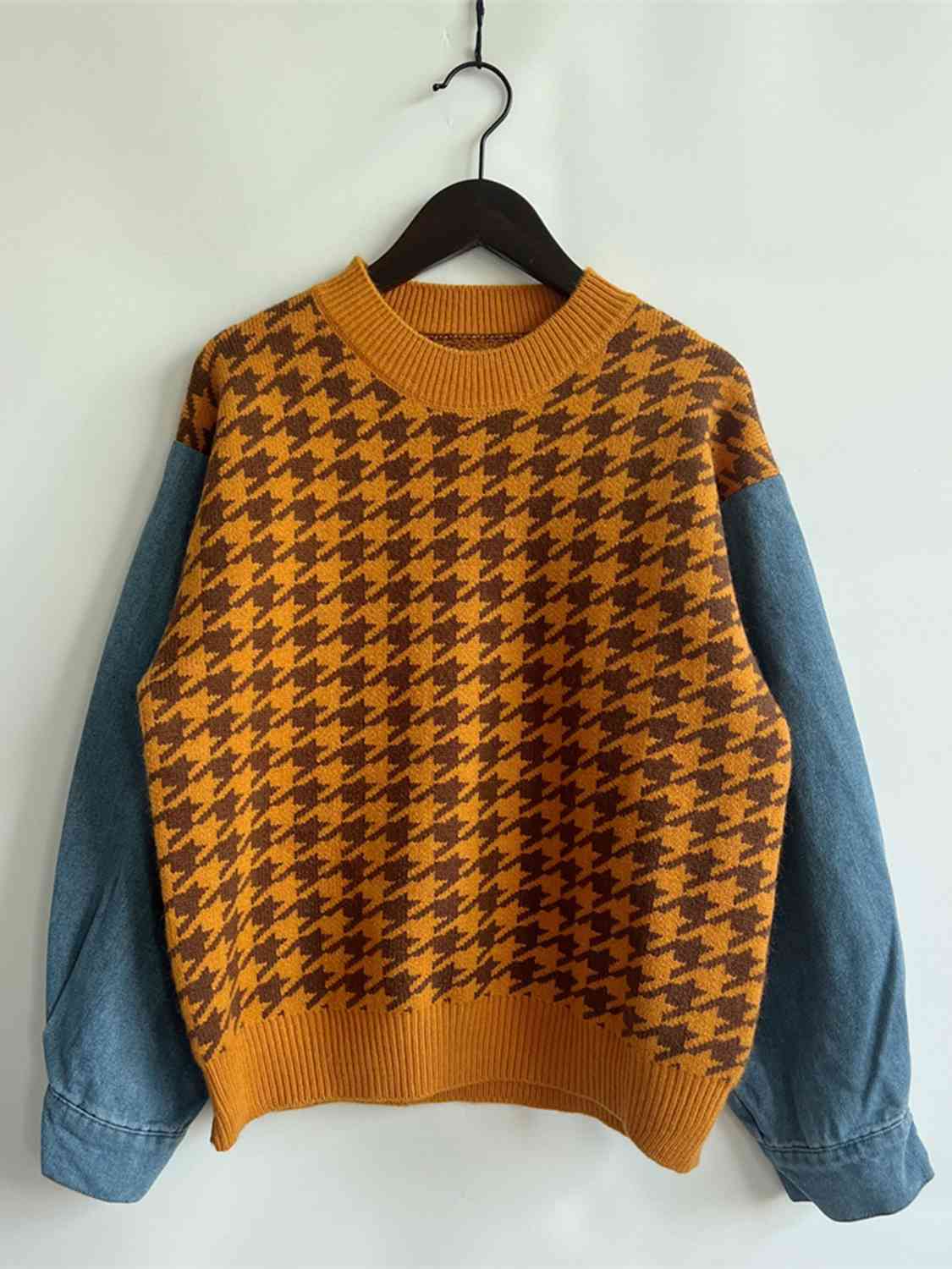 Houndstooth Denim Sleeve Sweater
