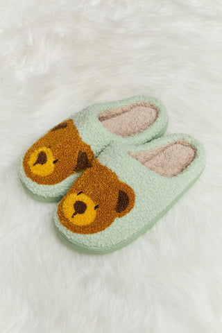 Melody Teddy Bear Print Plush Slide Slippers - Closet of Ren