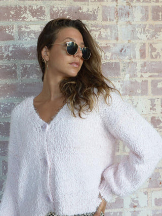 V-Neck Button Up Long Sleeve Fuzzy Cardigan