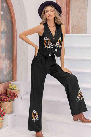 V-Neck Tank Top and Long Pants Set - Closet of Ren