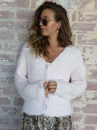 V-Neck Button Up Long Sleeve Fuzzy Cardigan