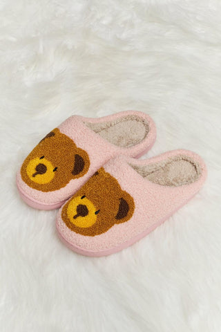 Melody Teddy Bear Print Plush Slide Slippers - Closet of Ren