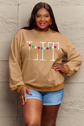 LIT Full Size Long Sleeve Christmas Sweatshirt by Simply Love