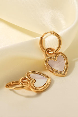 Inlaid Shell Heart Drop Earrings - Closet of Ren