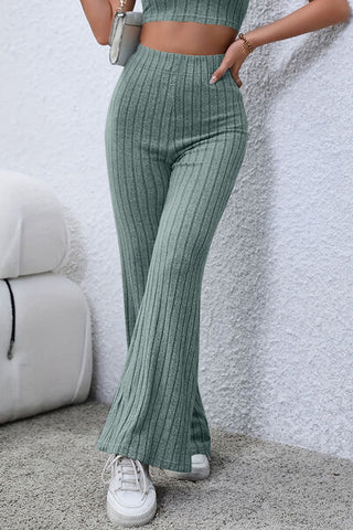 Basic Bae Full Size Ribbed High Waist Flare Pants