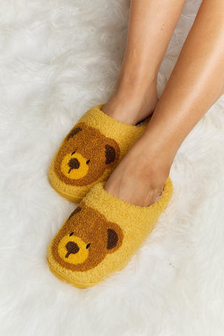 Melody Teddy Bear Print Plush Slide Slippers - Closet of Ren