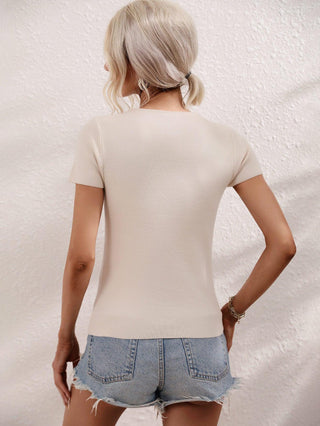 Cutout Round Neck Short Sleeve Knit Top - Closet of Ren