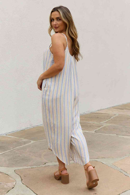 HEYSON Full Size Multi Colored Striped Jumpsuit with Pockets